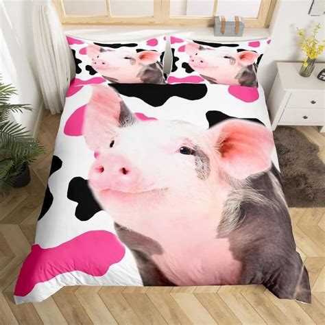 Housse De Couette Cochon Kawaii Ensemble De Lit Imprimé Vache Noire Et