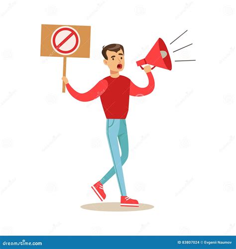 Angry Mob Marching With Political Protest Sign Cartoon Vector