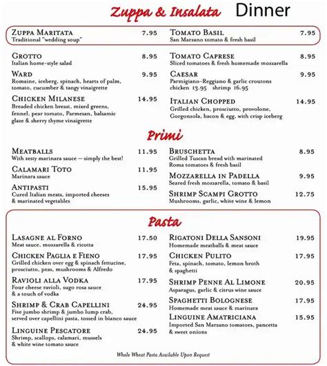 Grotto Ristorante Menu Menu For Grotto Ristorante The Woodlands