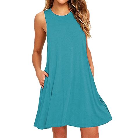 Entyinea Plus Size Dress Casual Flutter Sleeveless Crew Neck Smocked