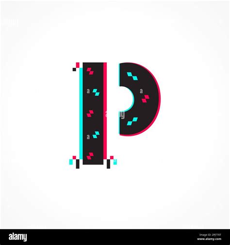 Abstract Glitch Effect Corporate Identity Letter P Logo Design Stock