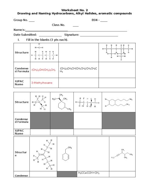 Worksheet Problem Set Drawing And Naming HCs Alcohols Alkyl Halides