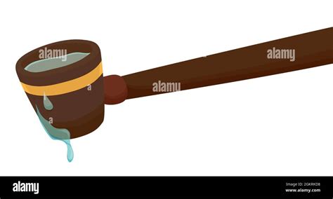 Ladle De Madera Aislada Que Vierte Agua En Estilo De Dibujos Animados