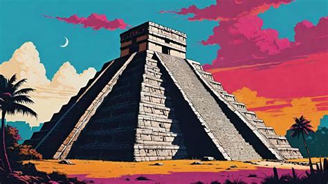 Ancient Mayan Pyramid Under Vibrant Skies - backiee