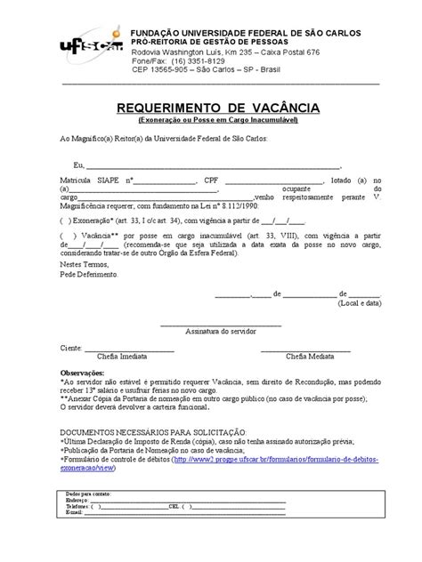 O Que É Vacancia De Cargo - Requerimento de Vacância de Cargo Público | PDF