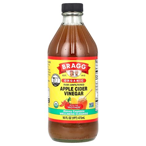 Bragg, органический яблочный уксус с маткой, кайенский мед, 473 мл (16 ...