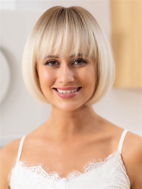 Short Straight Synthetic Wig With Bangs In Ombre Wigs High