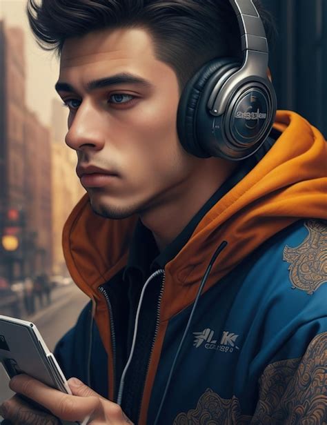 Premium Photo | 25 year old man using headphones and wearing streetwear clothes