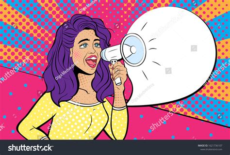 Sexy Young Woman Open Mouth Megaphone Vector De Stock Libre De