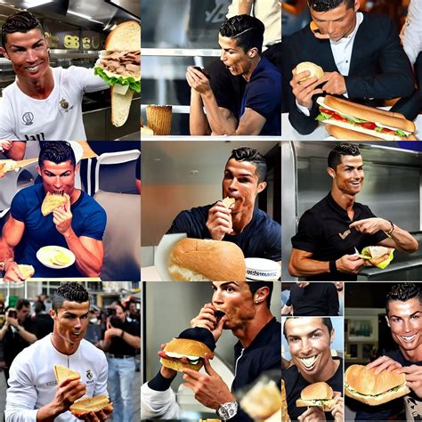 Cristiano Ronaldo Eating A Sandwich Ice Cream Stable Diffusion