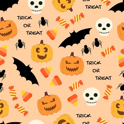 Cute halloween seamless pattern for spooky October and trick or treat theme with jack o lanterns ...