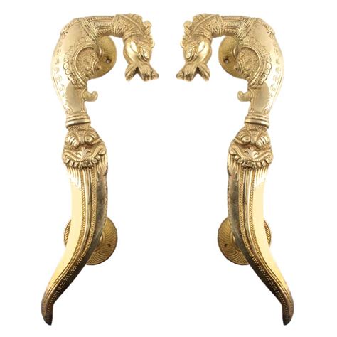 Handmade Golden Brass Door Handle Horse Head Sword End Design