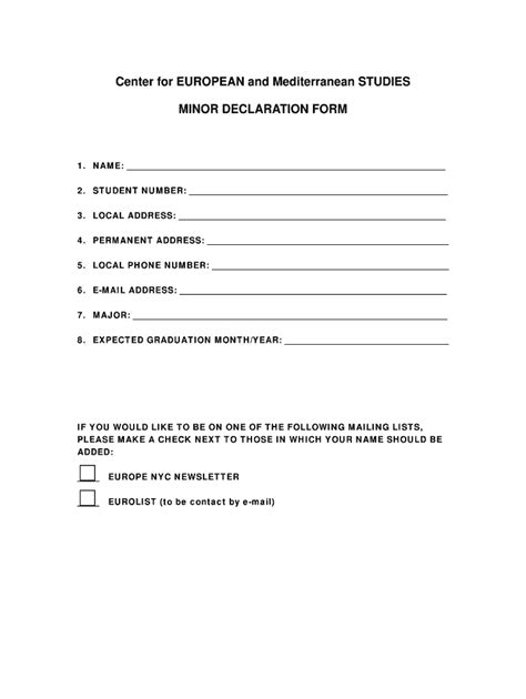 Fillable Online Cems As Nyu Minor Declaration Form Center For
