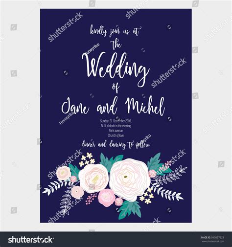 Flower Wedding Invitation Card Template Pastel Stock Vector Royalty