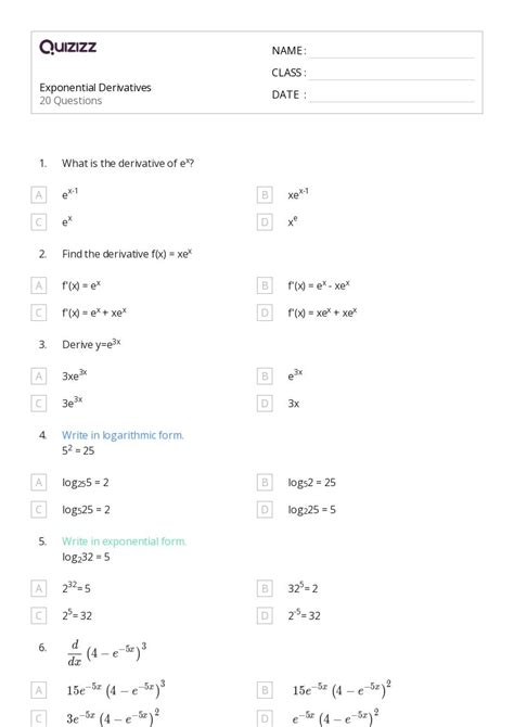 50 Derivatives Worksheets For 10th Class On Quizizz Free Printable