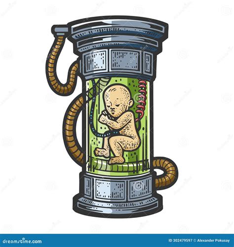 Artificially Born Baby Sketch Vector Illustration