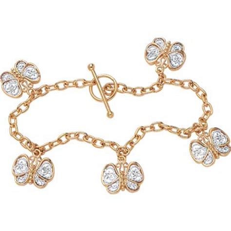 Palmbeach 18k Yellow Gold Plated Filigree Butterfly Charm Bracelet