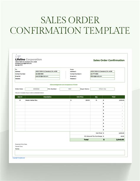 Sales Order Confirmation Template Printable Word Searches