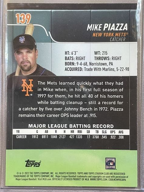 2022 Topps Stadium Club Baseball MIKE PIAZZA No 139 CHROME REFRACTOR