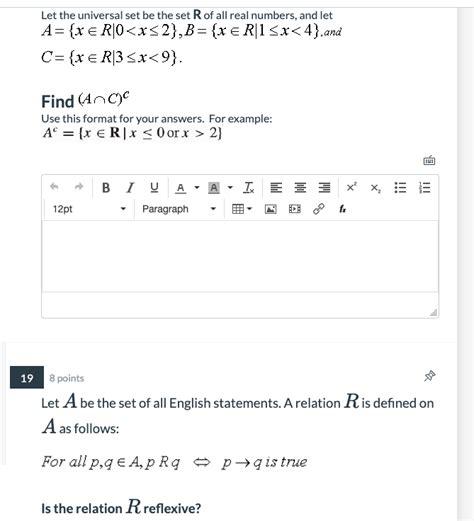 Solved Let The Universal Set Be The Set R Of All Real