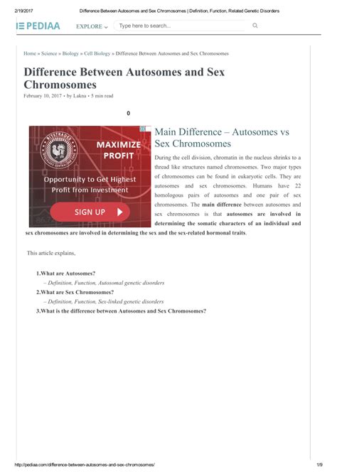 Pdf Difference Between Autosomes And Sex Chromosomes