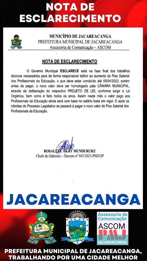 Nota De Esclarecimento Prefeitura Municipal De Jacareacanga Gestão