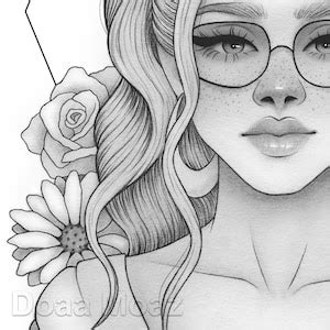 Printable Coloring Page Fantasy Character Girl Floral Portrait Etsy Uk