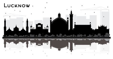 Lucknow India City Skyline Silhouette With Black Buildings And