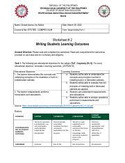 Nuñez WORKSHEET 2 Writing Students Learning Outcomes docx REPUBLIC OF