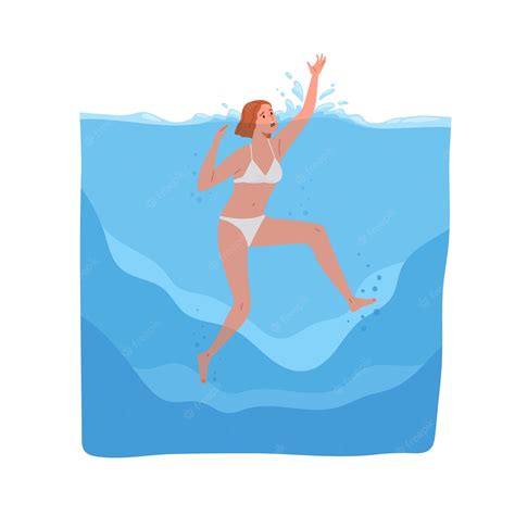 Premium Vector Person In Panic Sinking In Sea Woman In Danger In