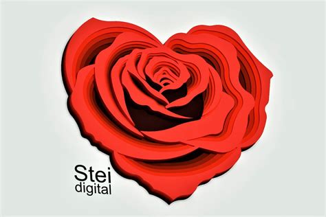 3d Layered Rose Heart Svg Dxf Laser Cutting File 3d Heart 1140507 Cut Files Design Bundles