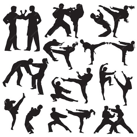 Premium Vector Couple Exercising Karate Silhouette