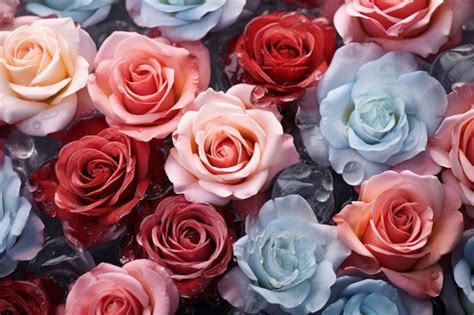 Premium Photo | Pink and Blue Roses CloseUp