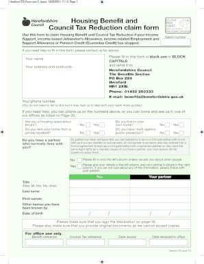 Fillable Online Housing Benefit And Council Tax Reduction Claim Form