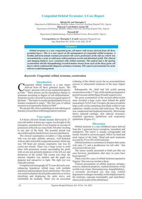 Pdf Congenital Orbital Teratoma A Case Report