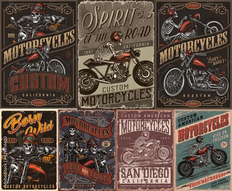 Custom motorcycle vintage colorful posters Stock Vector | Adobe Stock