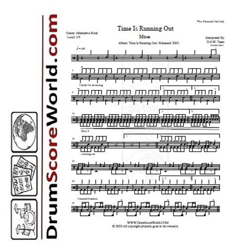 Muse Time Is Running Out Drum Sheet Drum Score Drum Note Drum