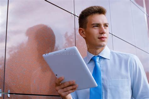 Smiling Businessman Holding Tablet Computer Stock Photo Image Of