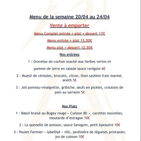 Menu Au Auberge De Montessuy Restaurant Ch Tillon Sur Chalaronne