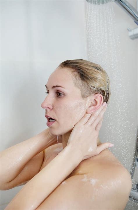 Beautiful Naked Woman Washing Her Hair While Taking Shower Stock Image Image Of Healthy Skin