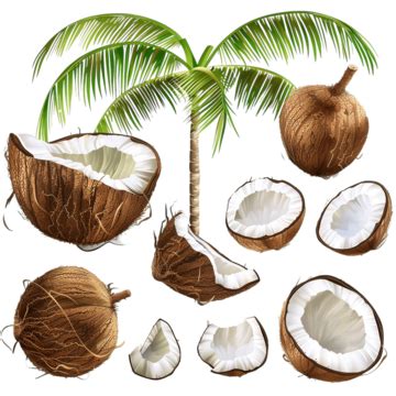 Coconut Palm Realistic Set Nature Floral Green PNG Transparent Image