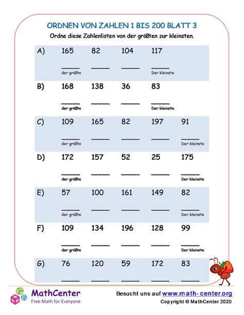 Dritte Klasse Arbeitsbl Tter Dreistellige Zahlen Math Center