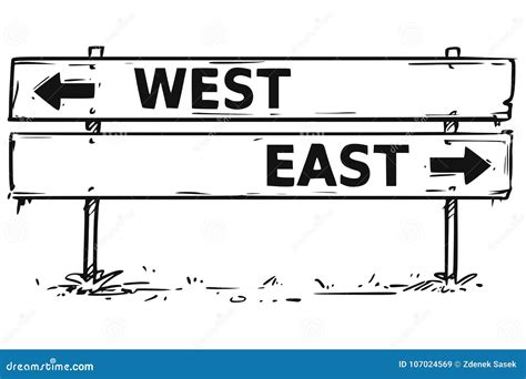 Road Block Arrow Sign Drawing West East Stock Vector - Illustration of ...