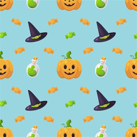 Premium Vector Happy Halloween Seamless Pattern With Pumpkin Poison