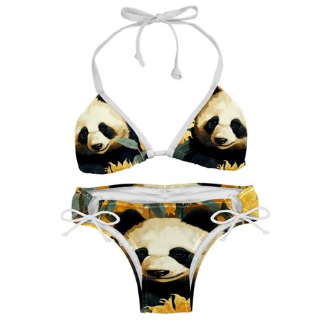 Panda Sunflower Detachable Sponge Adjustable Strap Bikini Set Two Pack