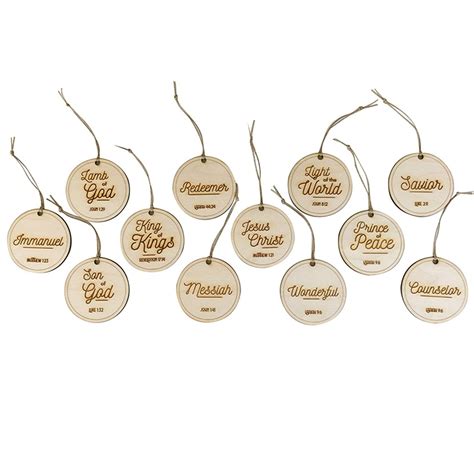 12Pcs Names Of Jesus Christ Christmas Ornament Wood Religious Christmas