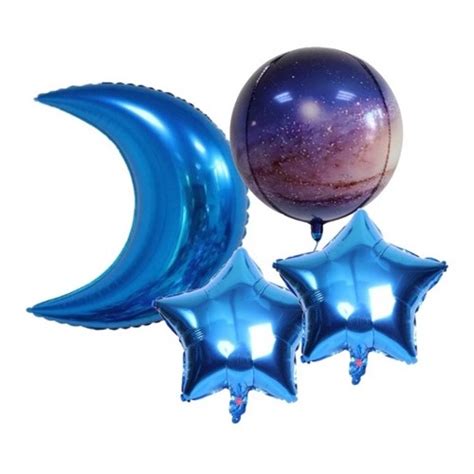 Balao Metalizado Estrela Galaxia 4d Lua Grande 70 Cm Kit 4 Submarino