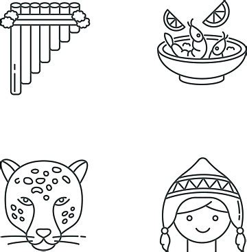 Andean Culture Iconsthin Line Vector Illustrations Seafood Dish Outline