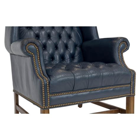 Navy Leather Chesterfield Wingback Chair Chairish