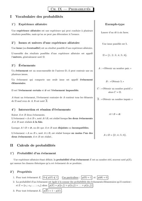 Cours Probabilites Ch IX Probabilités I Vocabulaire des